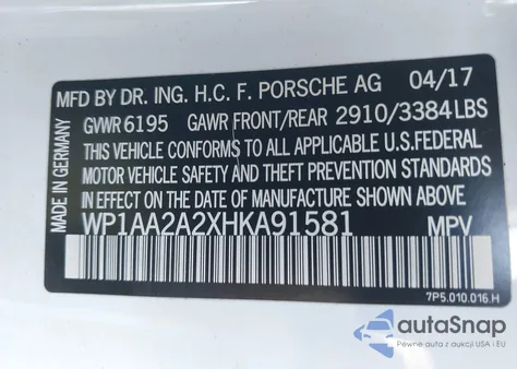 2017 Porsche Cayenne Platinum Edition z USA, uszkodzony, nr VIN WP1AA2A2XHKA91581